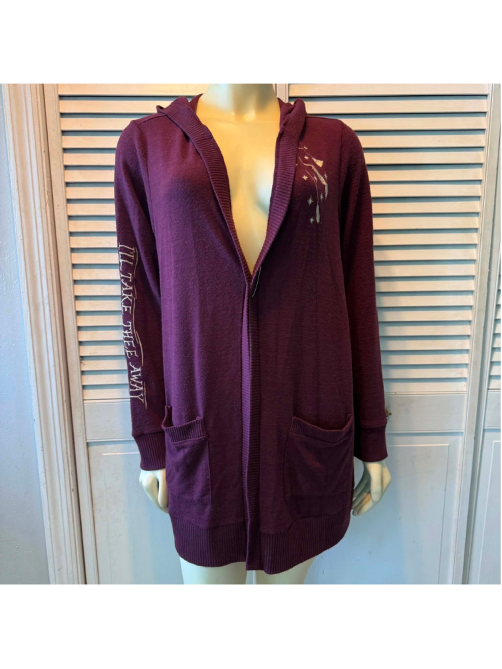 Women's Disney Hocus Pocus Cardigan Size 1 Purple Silver Hooded Sweater